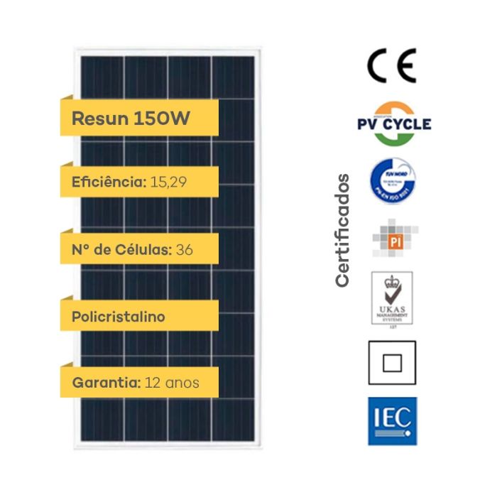 Painel Solar Fotovoltaico RESUN RS6E 150P Redimax